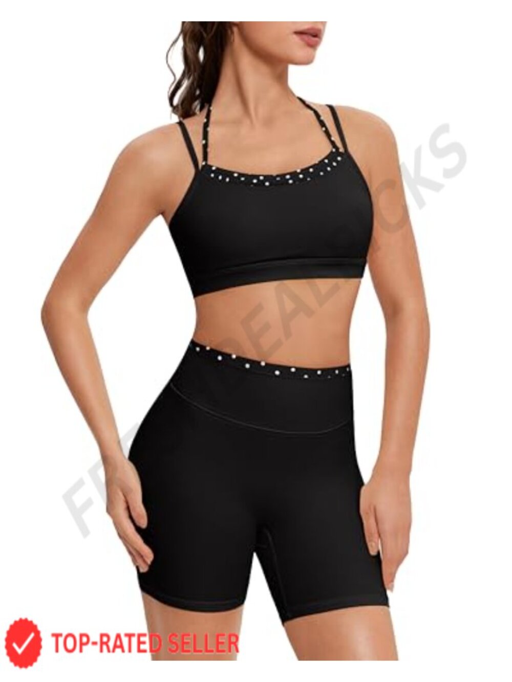 OMKAGI Halter Sports Bra & Biker Shorts Workout Set